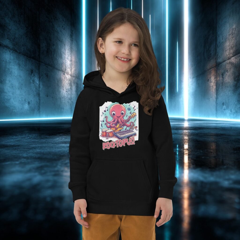 Sudadera infantil orgánica con diseño Pulpo Rockero