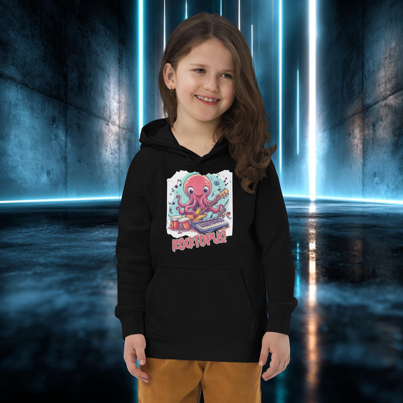 Sudadera infantil orgánica con diseño Pulpo Rockero