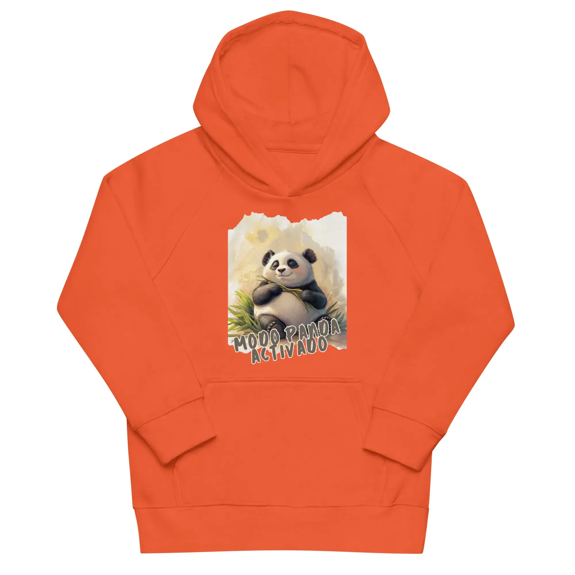 Sudadera infantil orgánica con diseño Modo Panda Activado — detalle del estampado
