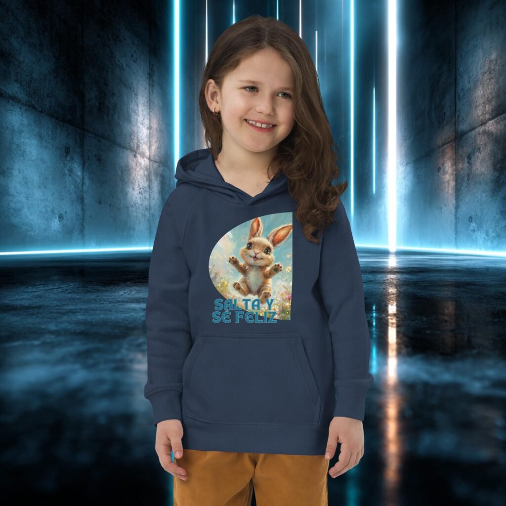 Sudadera infantil orgánica con diseño Salta y Sé Feliz