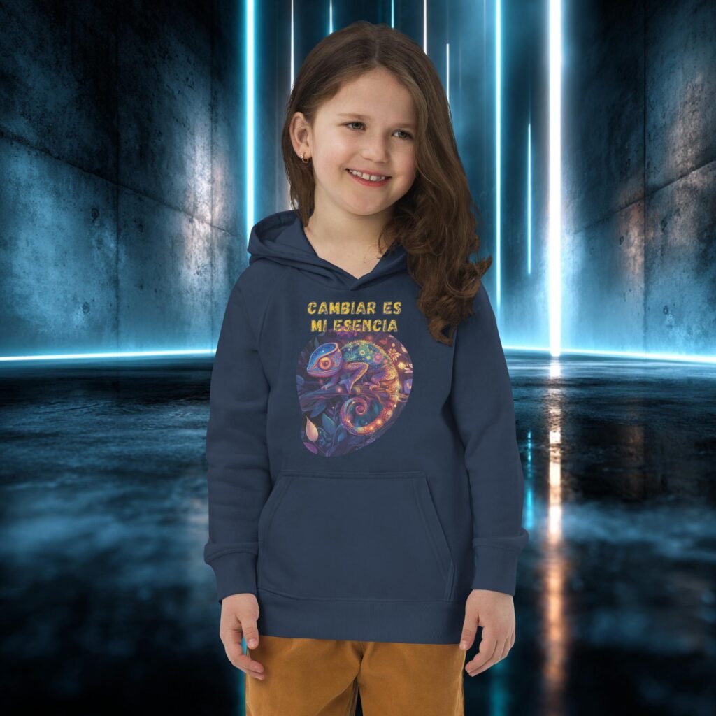 Sudadera infantil orgánica con diseño Cambiar Es Mi Esencia