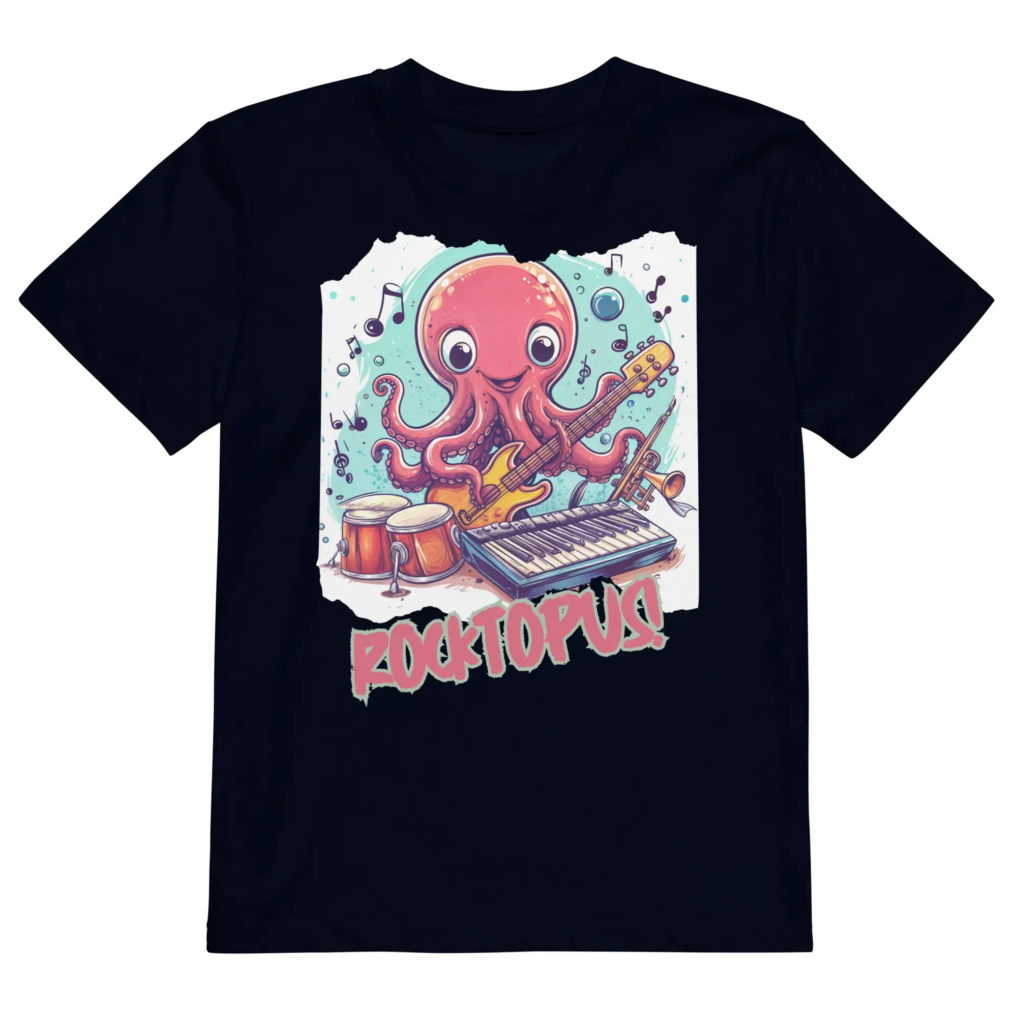 Camiseta infantil orgánica con diseño Pulpo Rockero — detalle del estampado