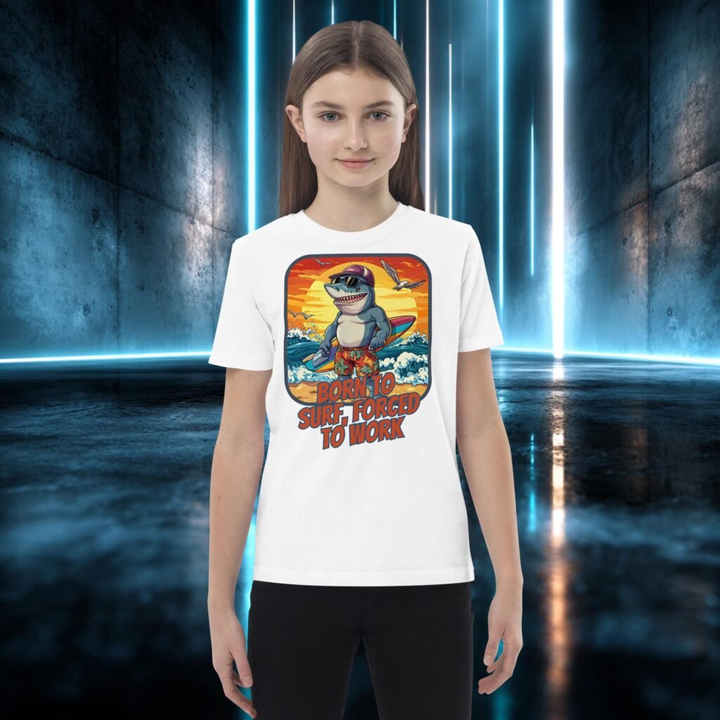 Camiseta infantil orgánica con diseño Tiburón Surfero