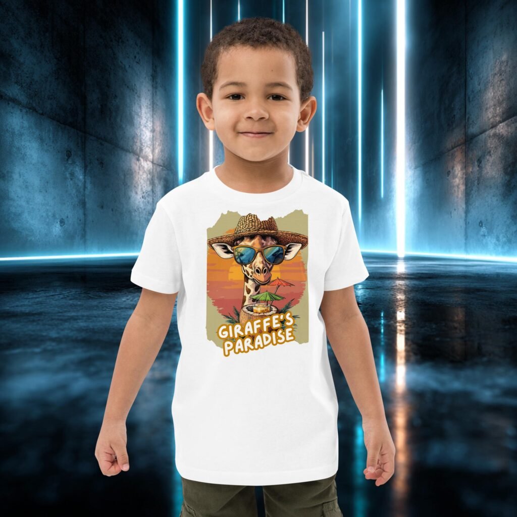 Camiseta infantil orgánica con diseño Jirafa en el Paraíso
