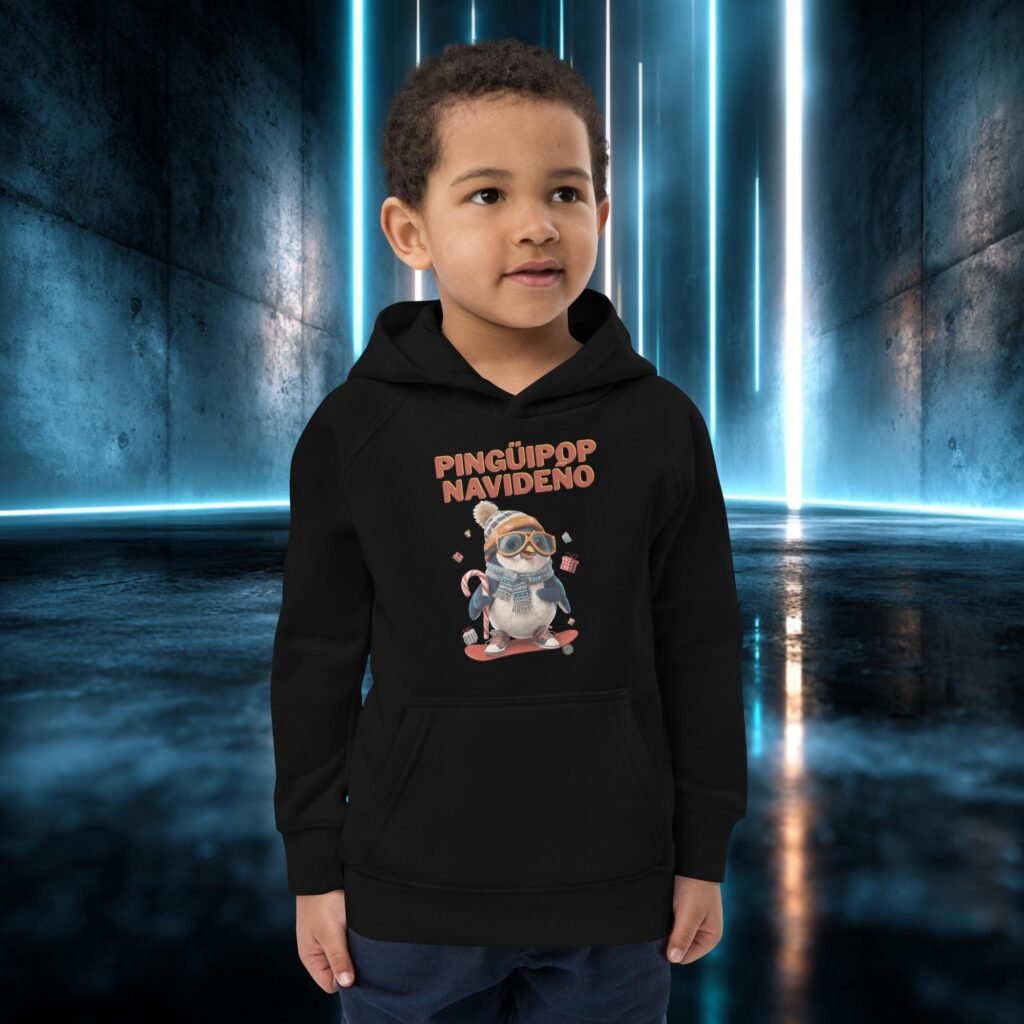 Sudadera infantil orgánica con diseño Pingüipop Navideño