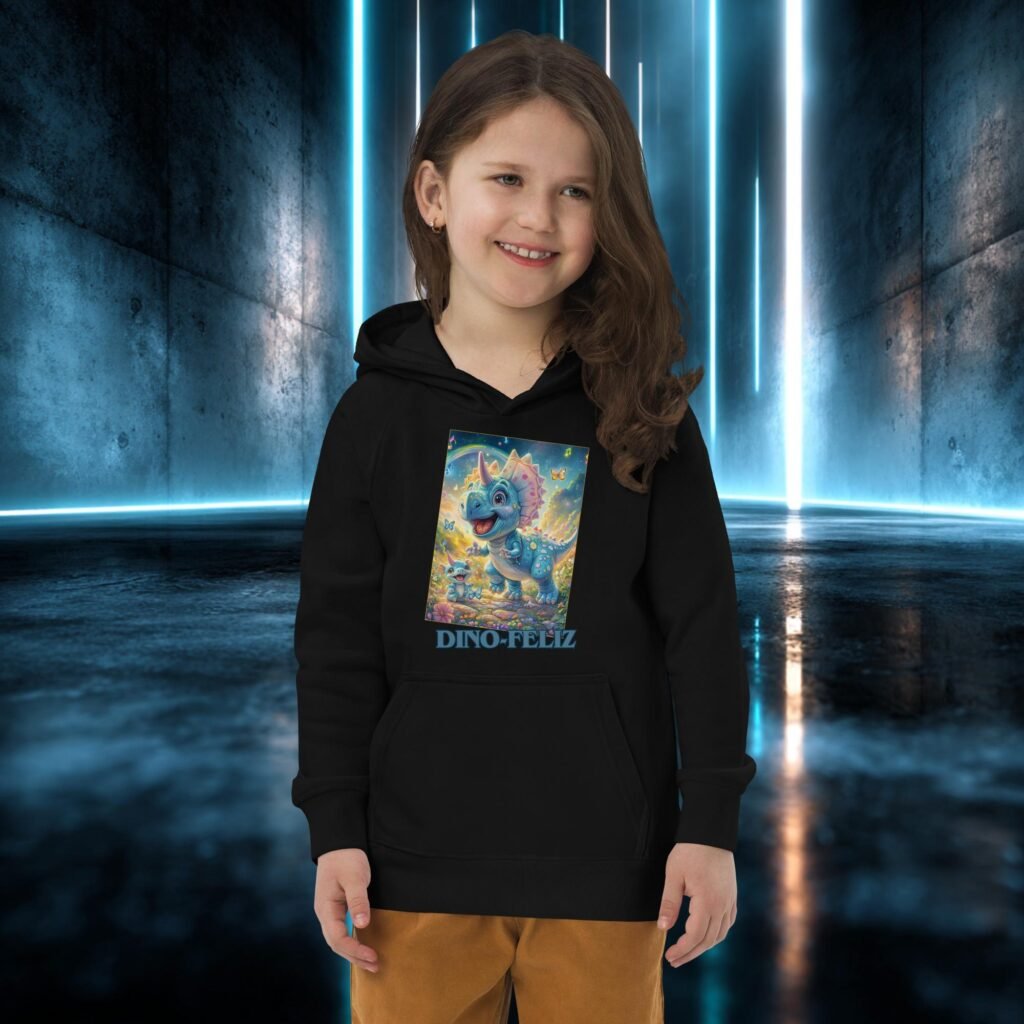 Sudadera infantil orgánica con diseño Dino Feliz