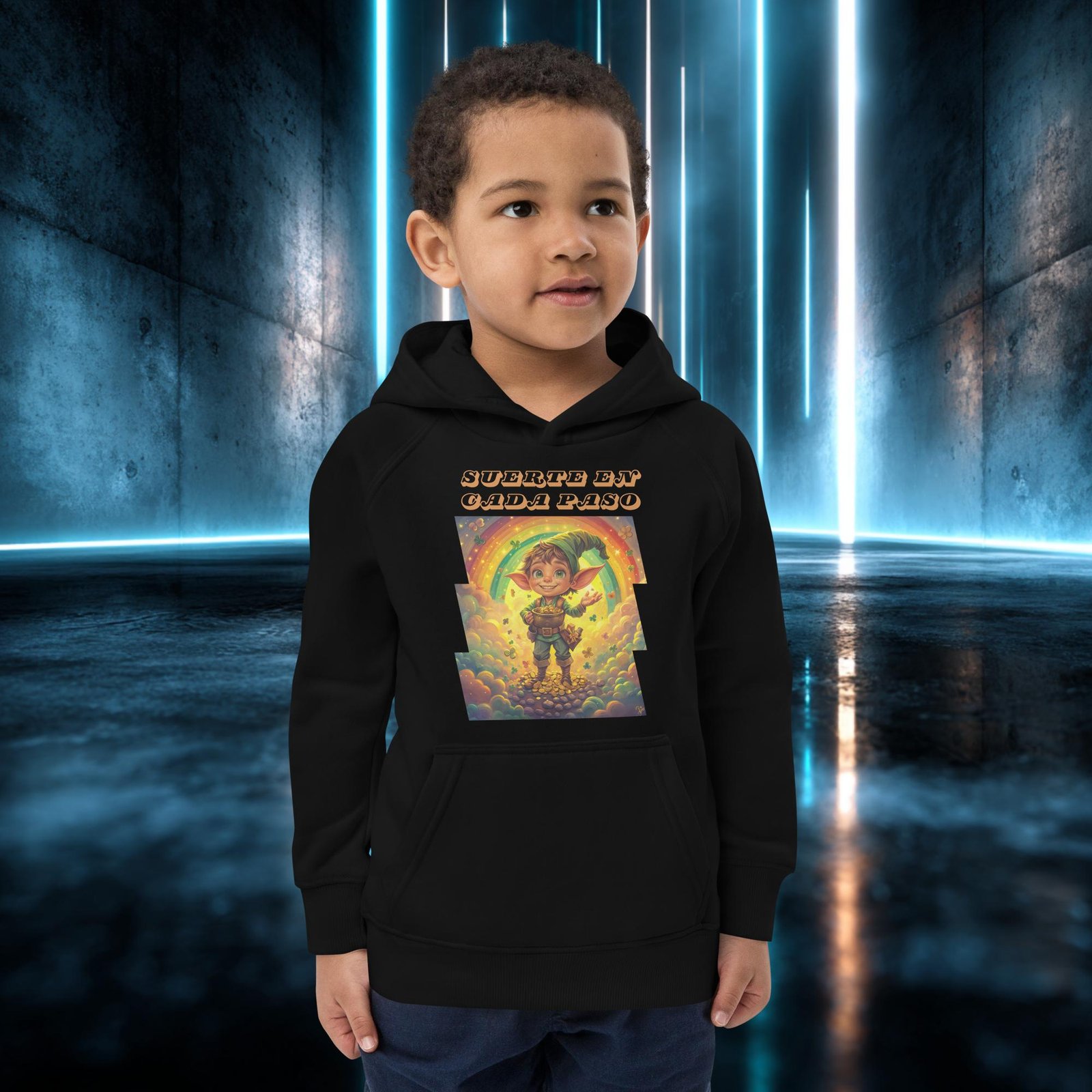 Sudadera infantil orgánica con diseño Suerte en Cada Paso