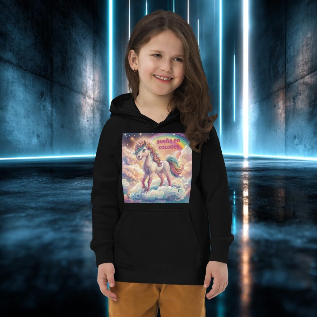 Sudadera infantil orgánica con diseño Sueña en Colores