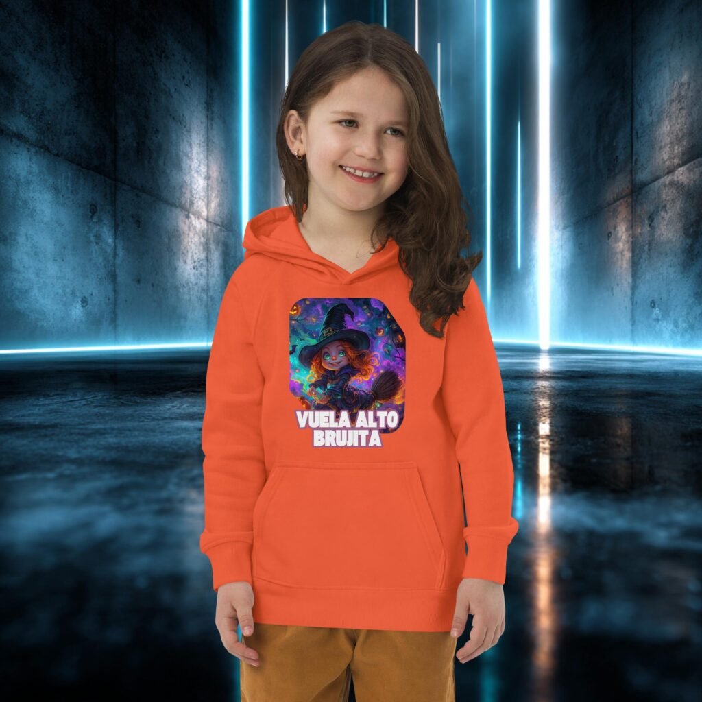 Sudadera infantil orgánica con diseño Vuela Alto, Brujita