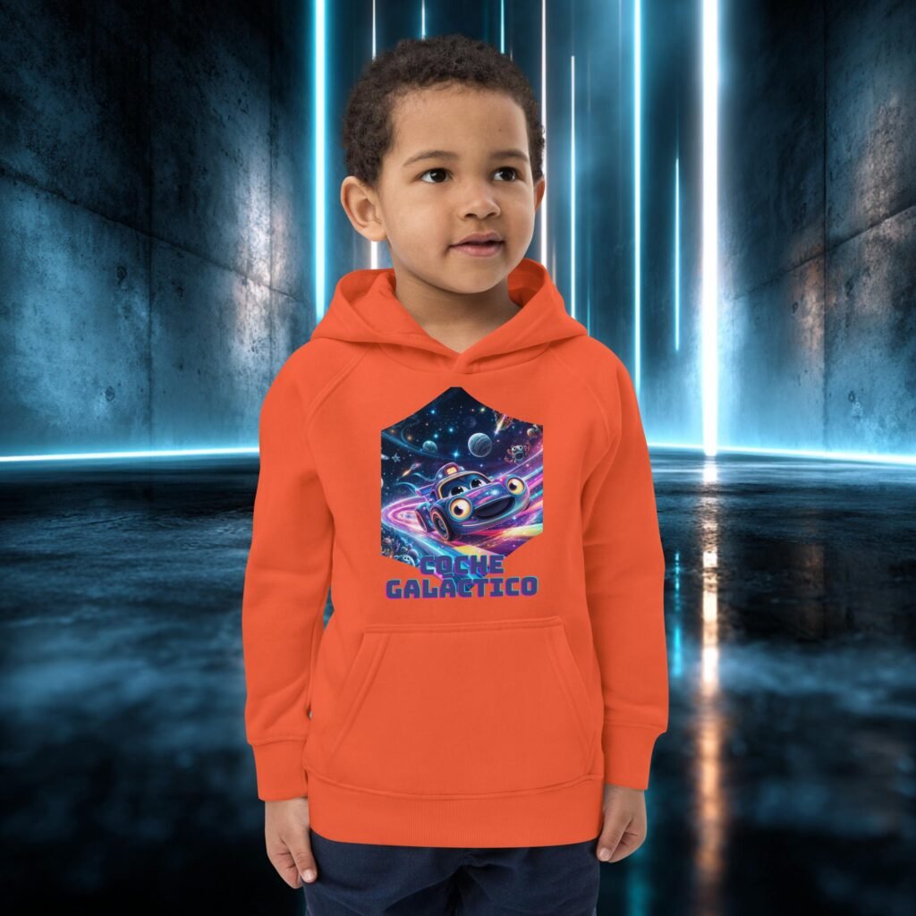 Sudadera infantil orgánica con diseño Coche Galáctico