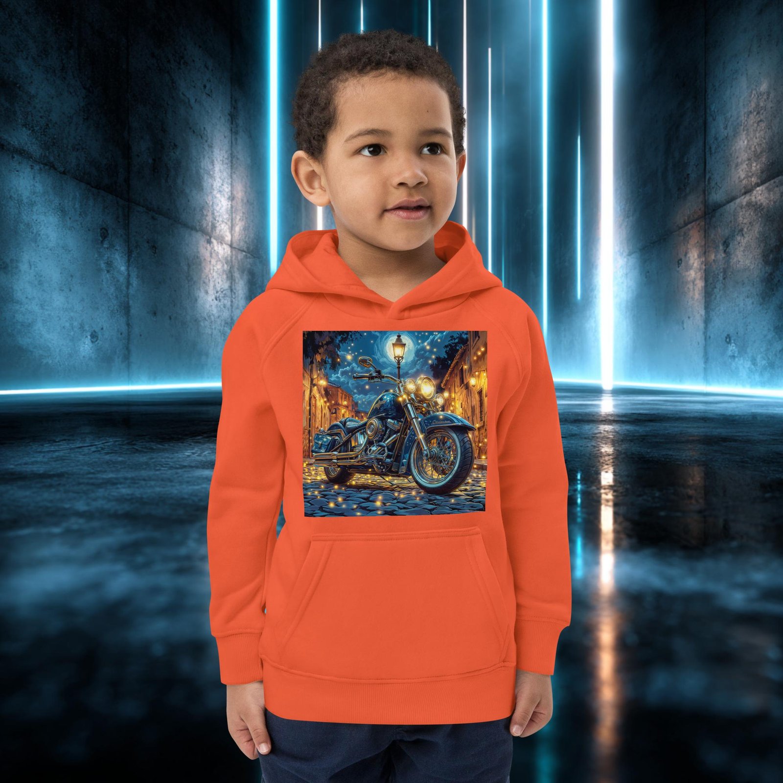 Sudadera infantil orgánica con diseño Moto Bajo la Farola — color 2