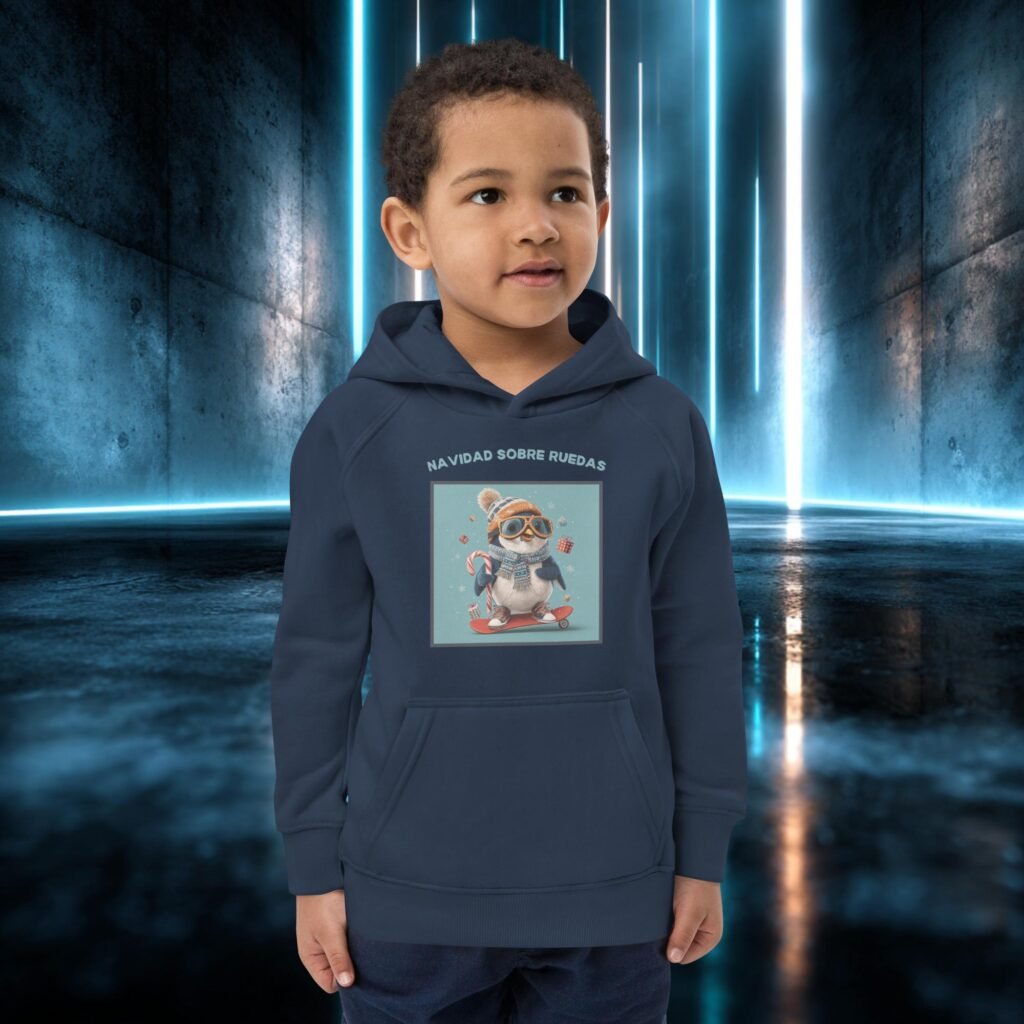 Sudadera infantil orgánica con diseño Pingüino Sobre Ruedas