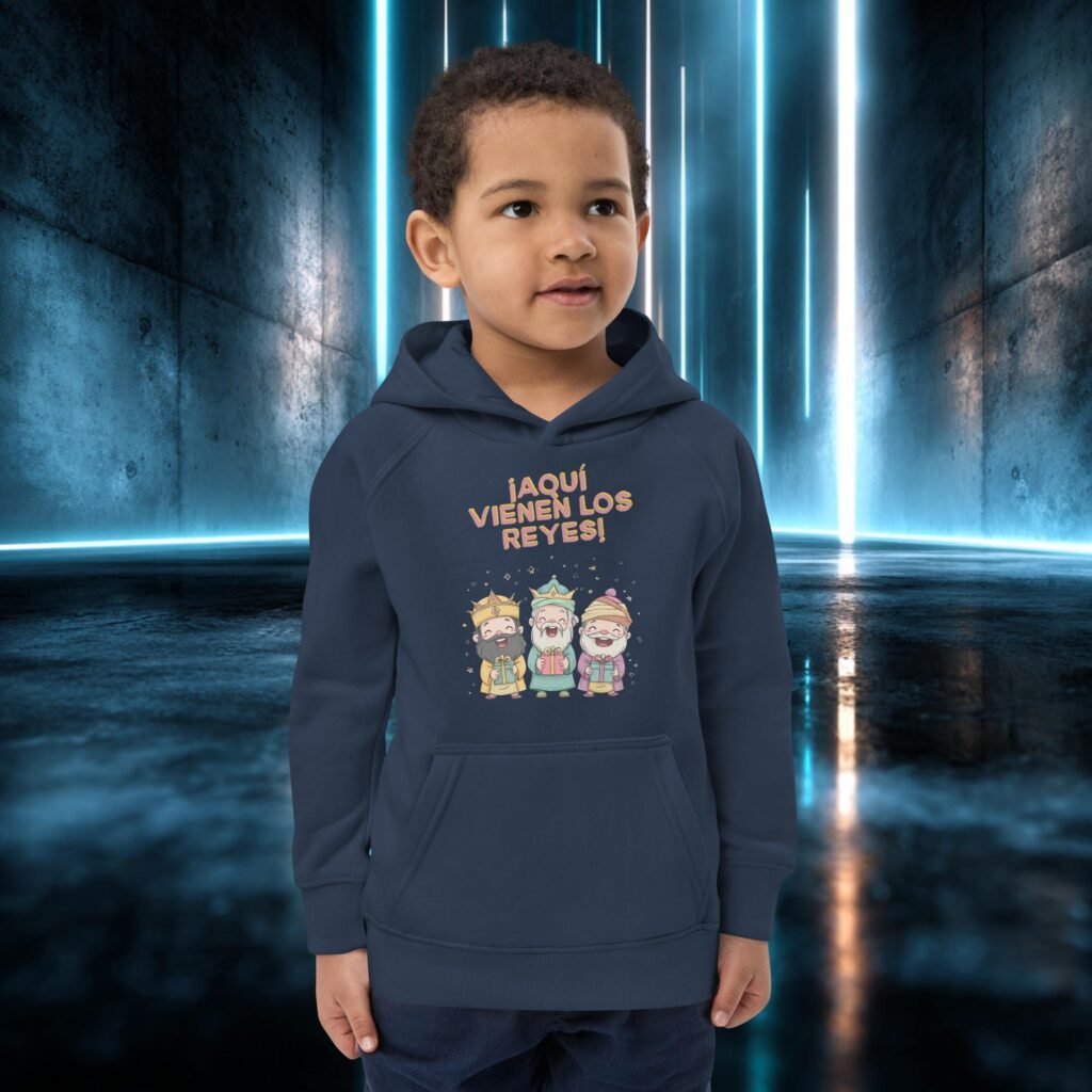 Sudadera infantil orgánica con diseño Aquí Vienen los Reyes