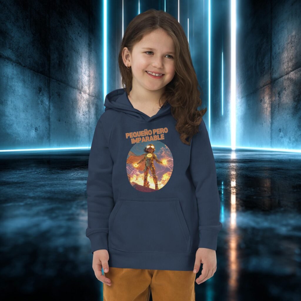 Sudadera infantil orgánica con diseño Pequeño pero Imparable