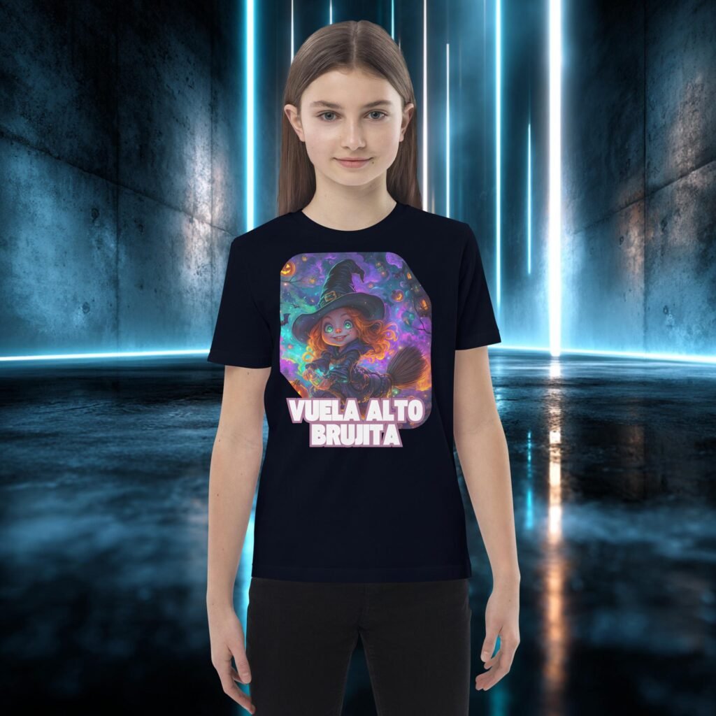 Camiseta infantil orgánica con diseño Vuela Alto, Brujita