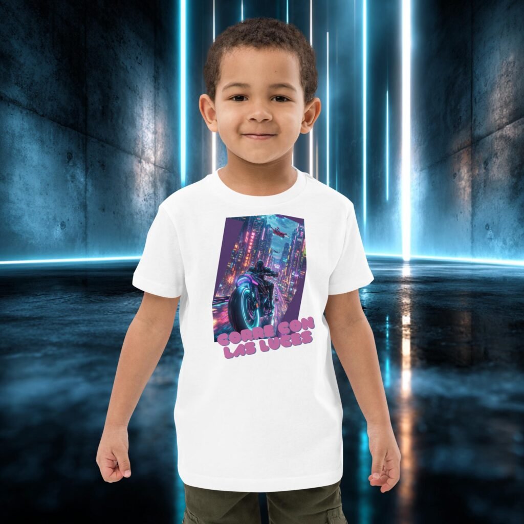 Camiseta infantil orgánica con diseño Corre con las Luces