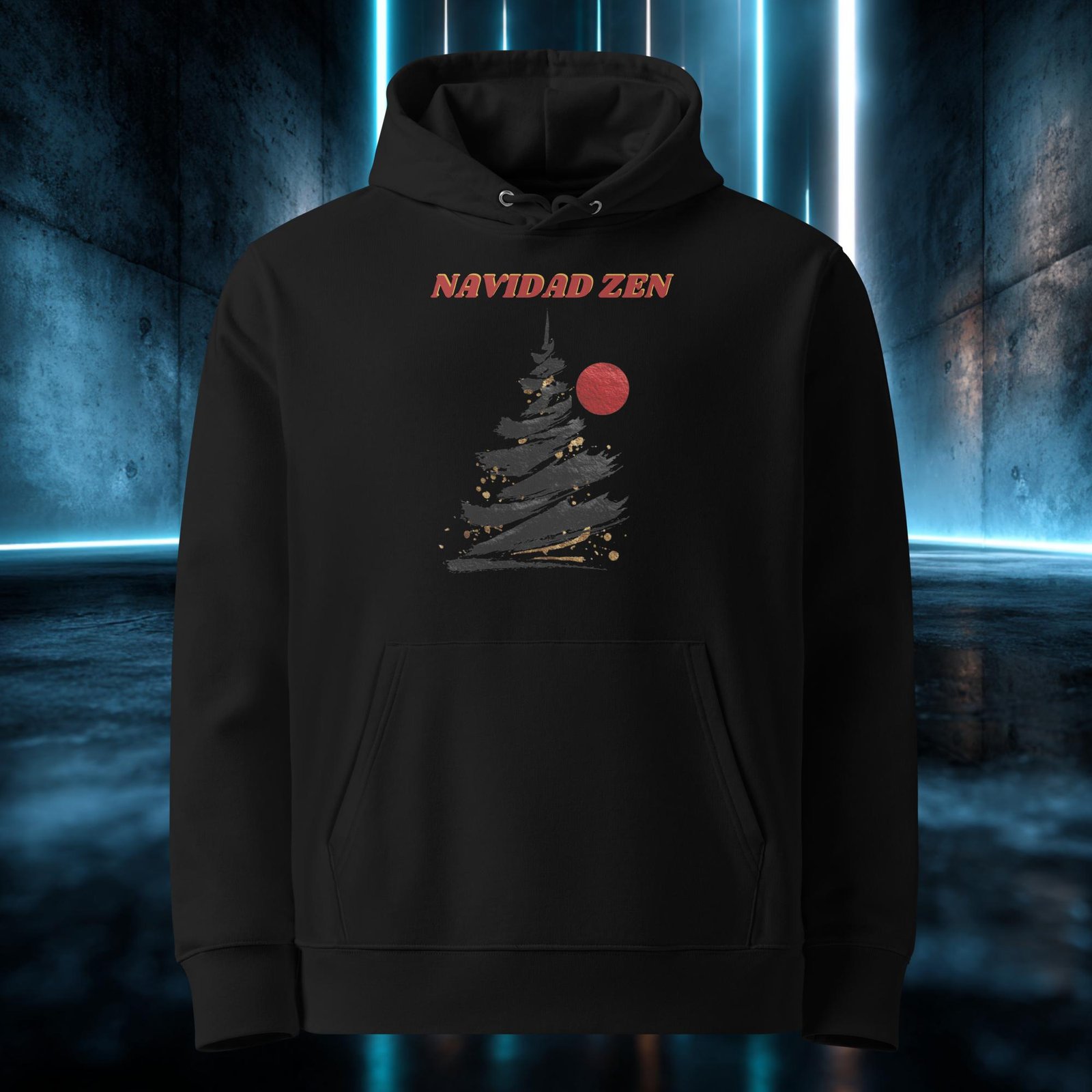 Sudadera orgánica con diseño Navidad Zen — detalle del estampado