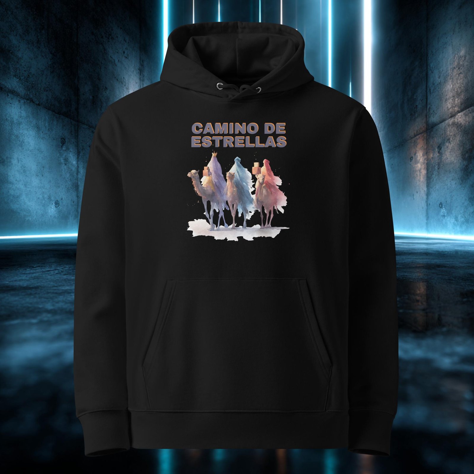 Sudadera orgánica con diseño Camino de Estrellas — detalle del estampado