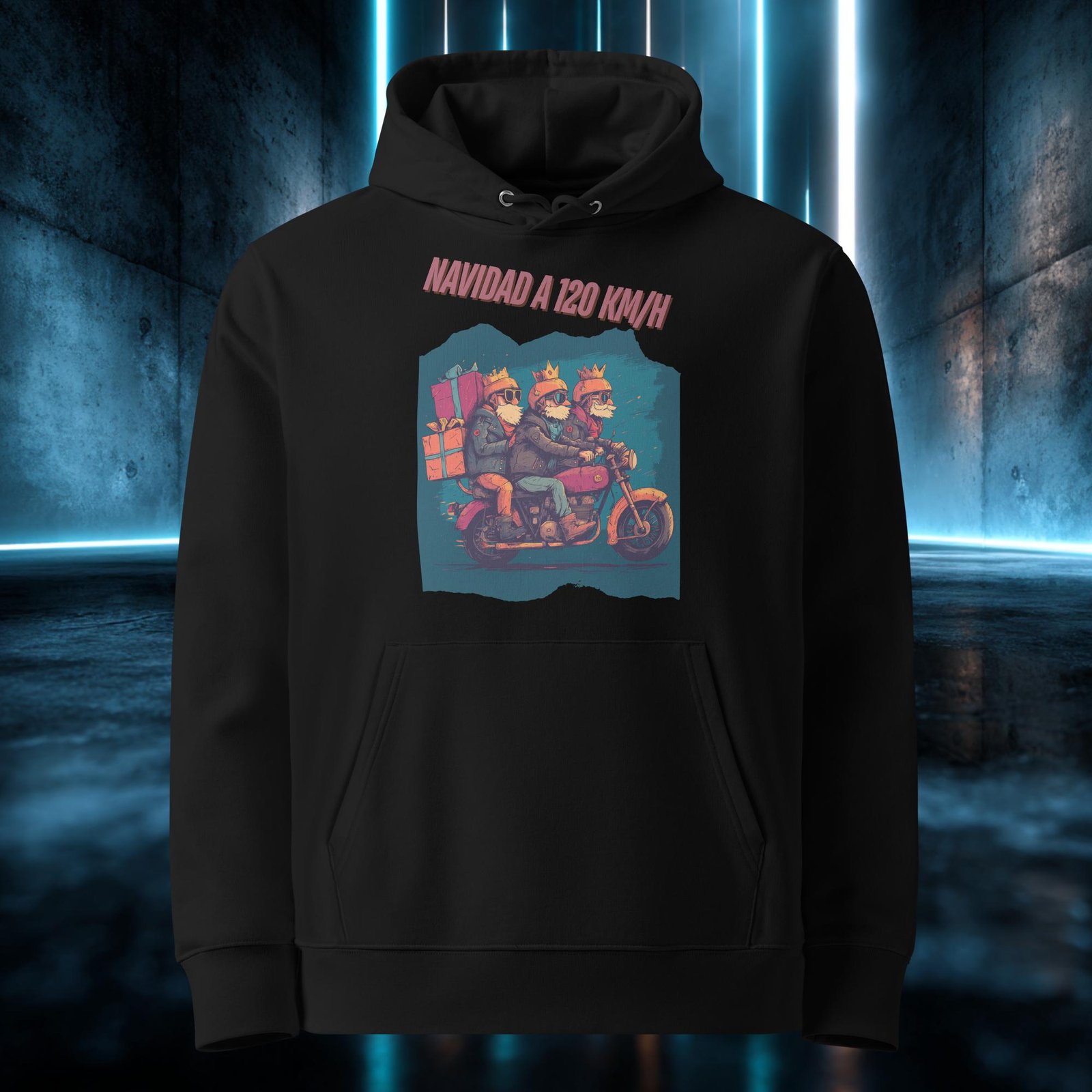 Sudadera orgánica con diseño Navidad a 120 por Hora — detalle del estampado