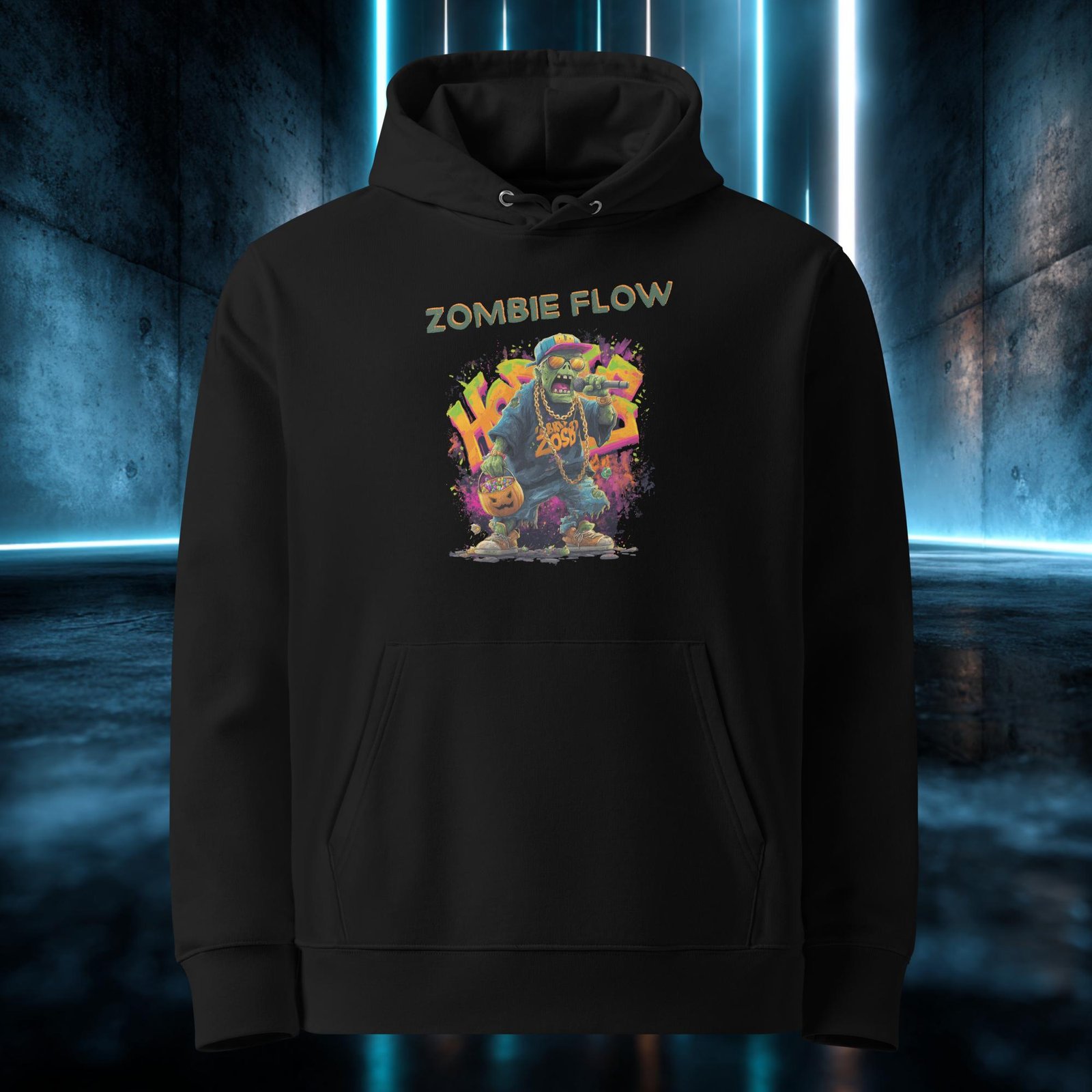 Sudadera orgánica con diseño Zombie Flow — detalle del estampado