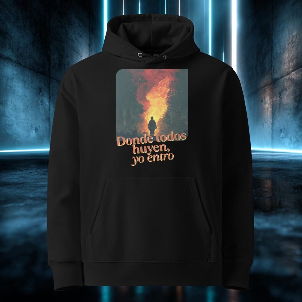 Sudadera orgánica con diseño Donde Todos Huyen, Yo Entro