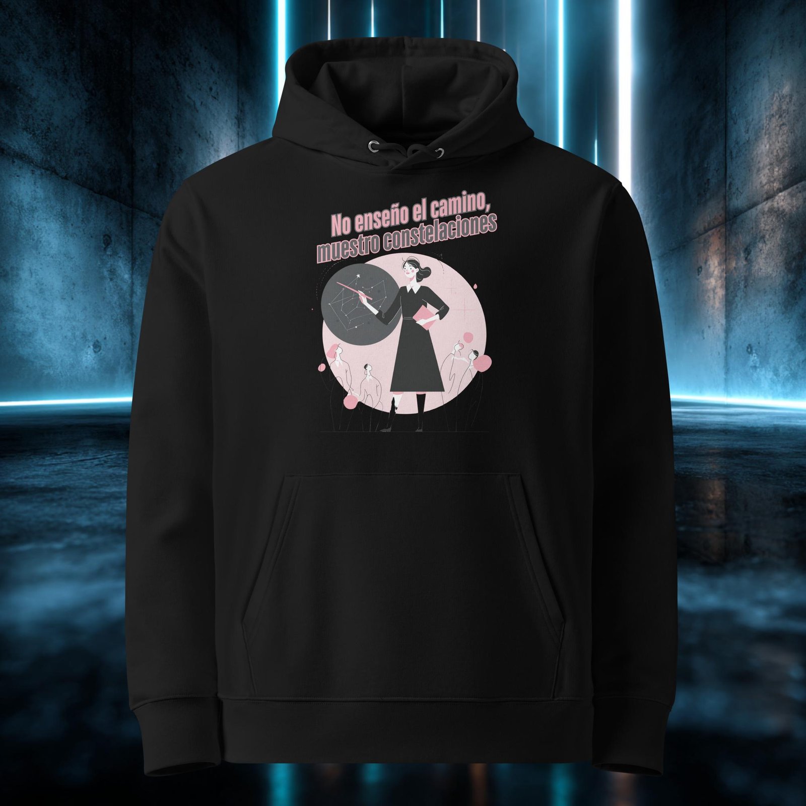 Sudadera orgánica con diseño Muestro Constelaciones — detalle del estampado