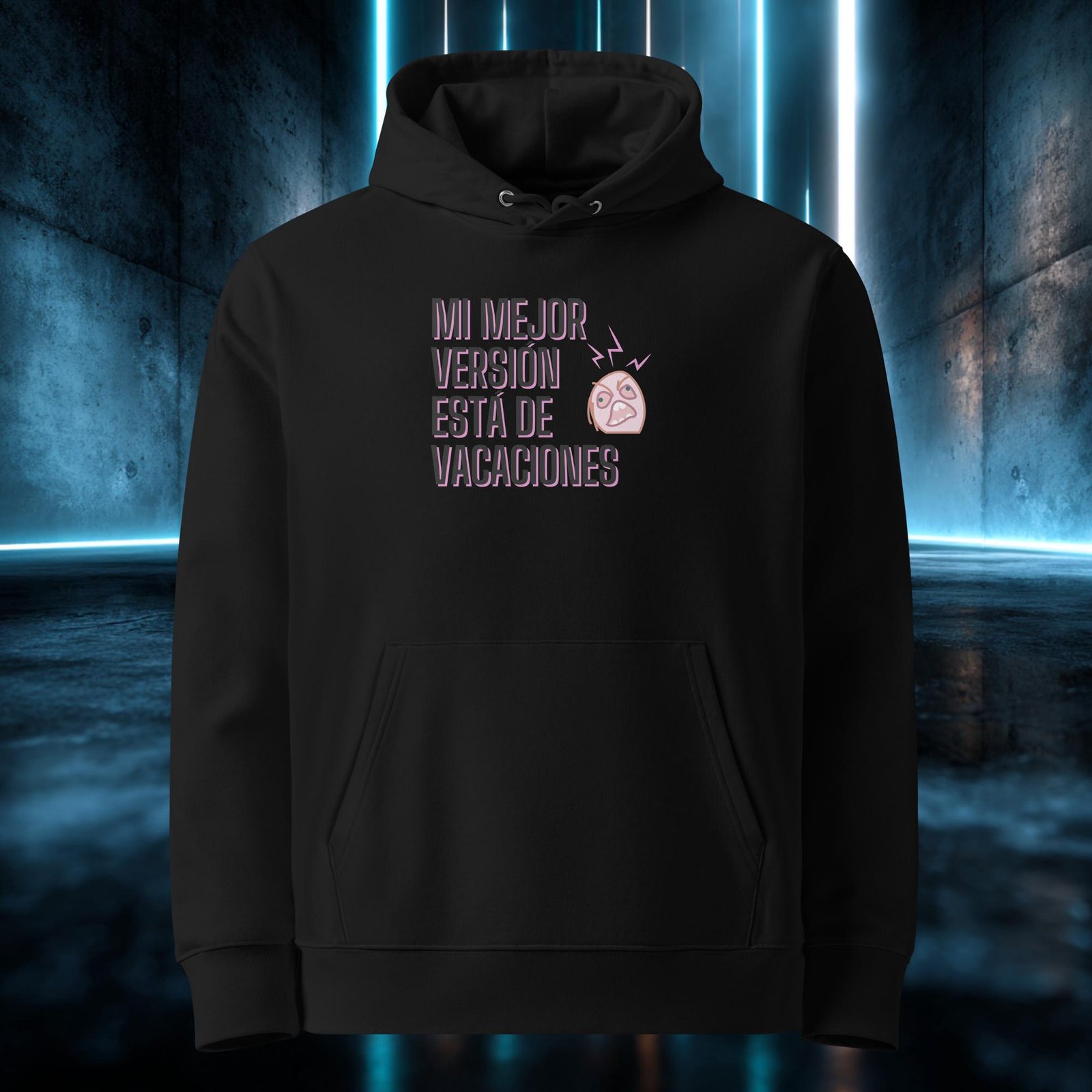 Sudadera orgánica con diseño Mi Mejor Versión Está de Vacaciones — detalle del estampado