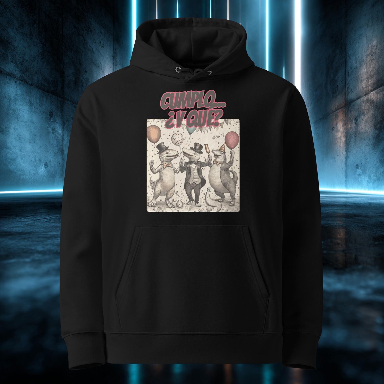 Sudadera orgánica con diseño Cumplo, ¿y Qué? — detalle del estampado