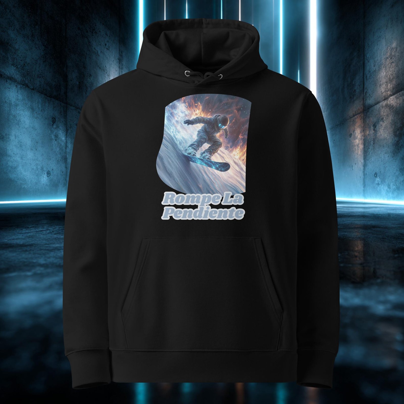 Sudadera orgánica con diseño Rompe la Pendiente — detalle del estampado