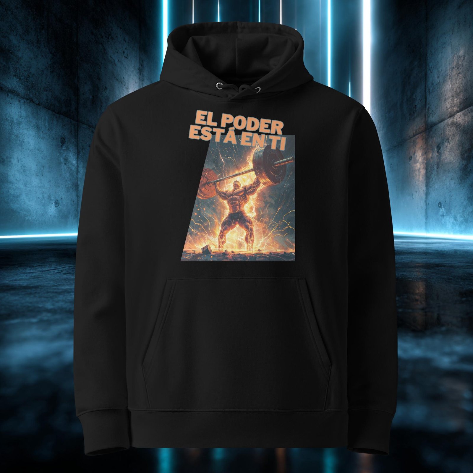 Sudadera orgánica con diseño El Poder Está en Ti — detalle del estampado