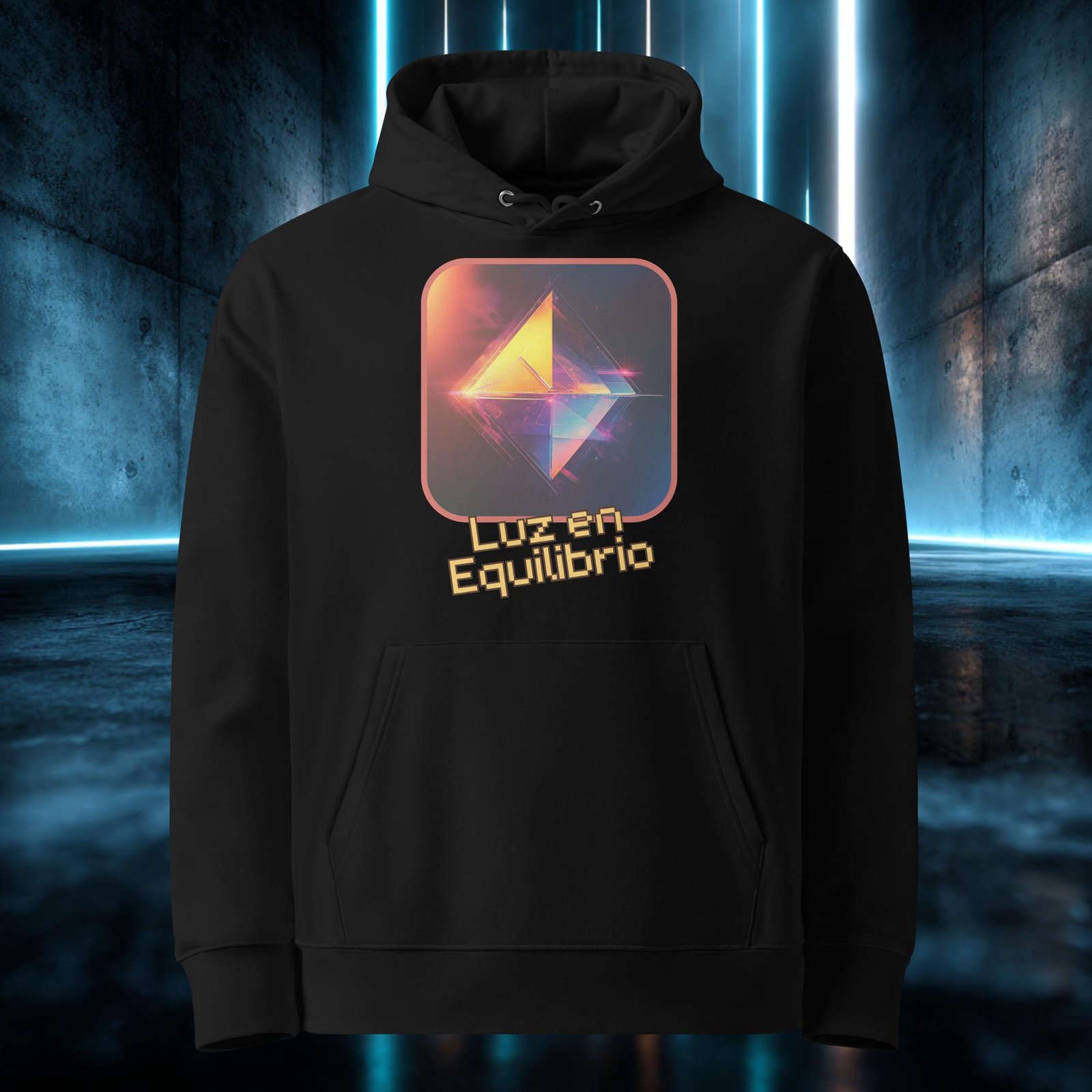 Sudadera orgánica con diseño Luz en Equilibrio — detalle del estampado