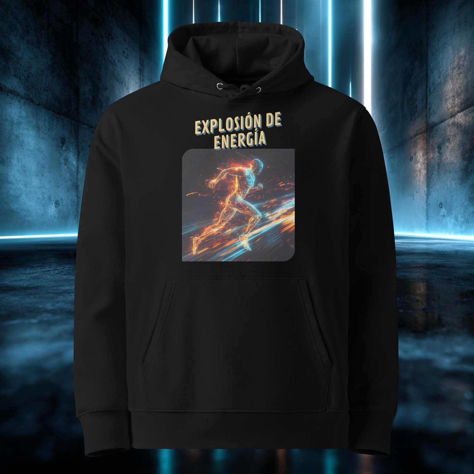 Sudadera orgánica con diseño Explosión de Energía — detalle del estampado
