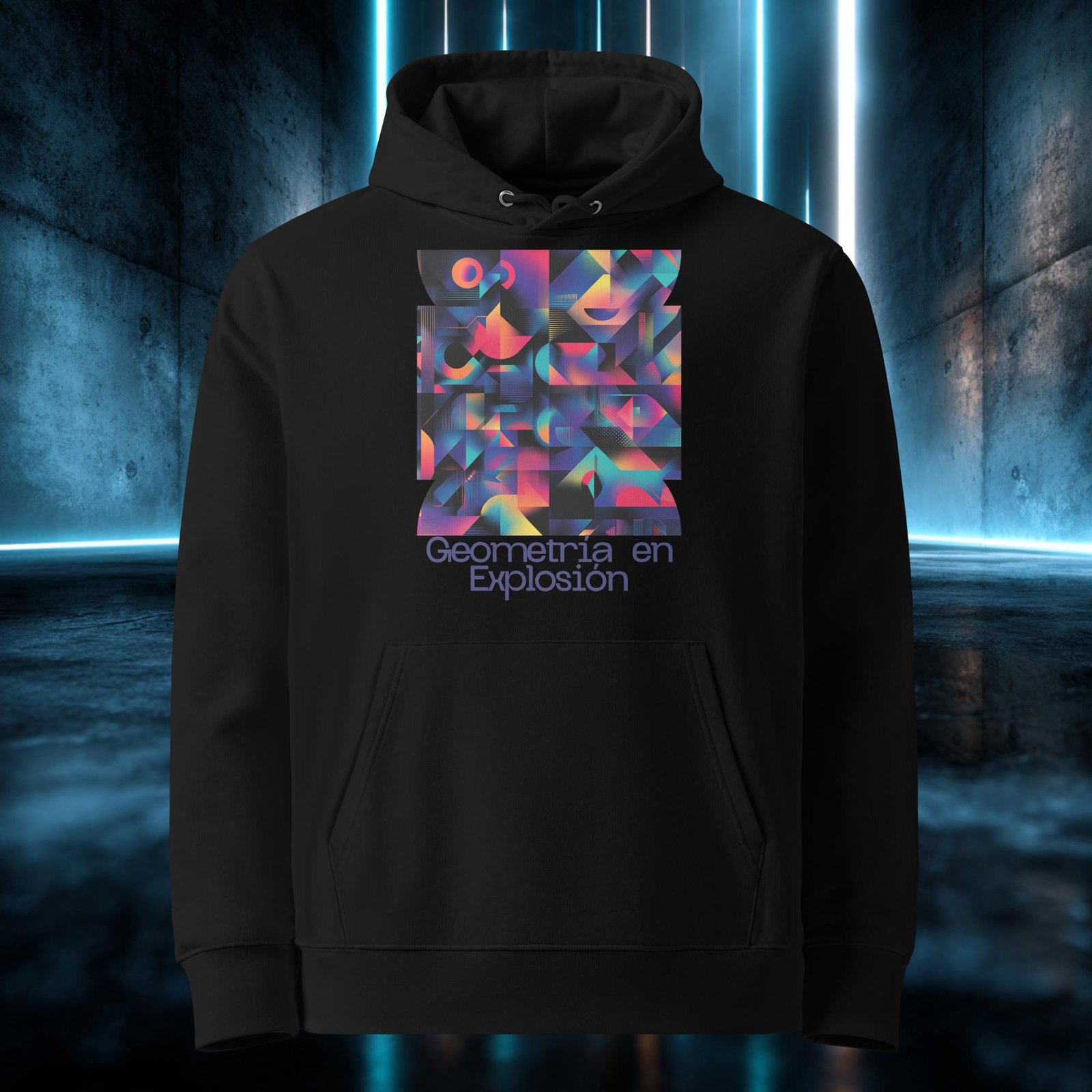 Sudadera orgánica con diseño Geometría en Explosión — detalle del estampado