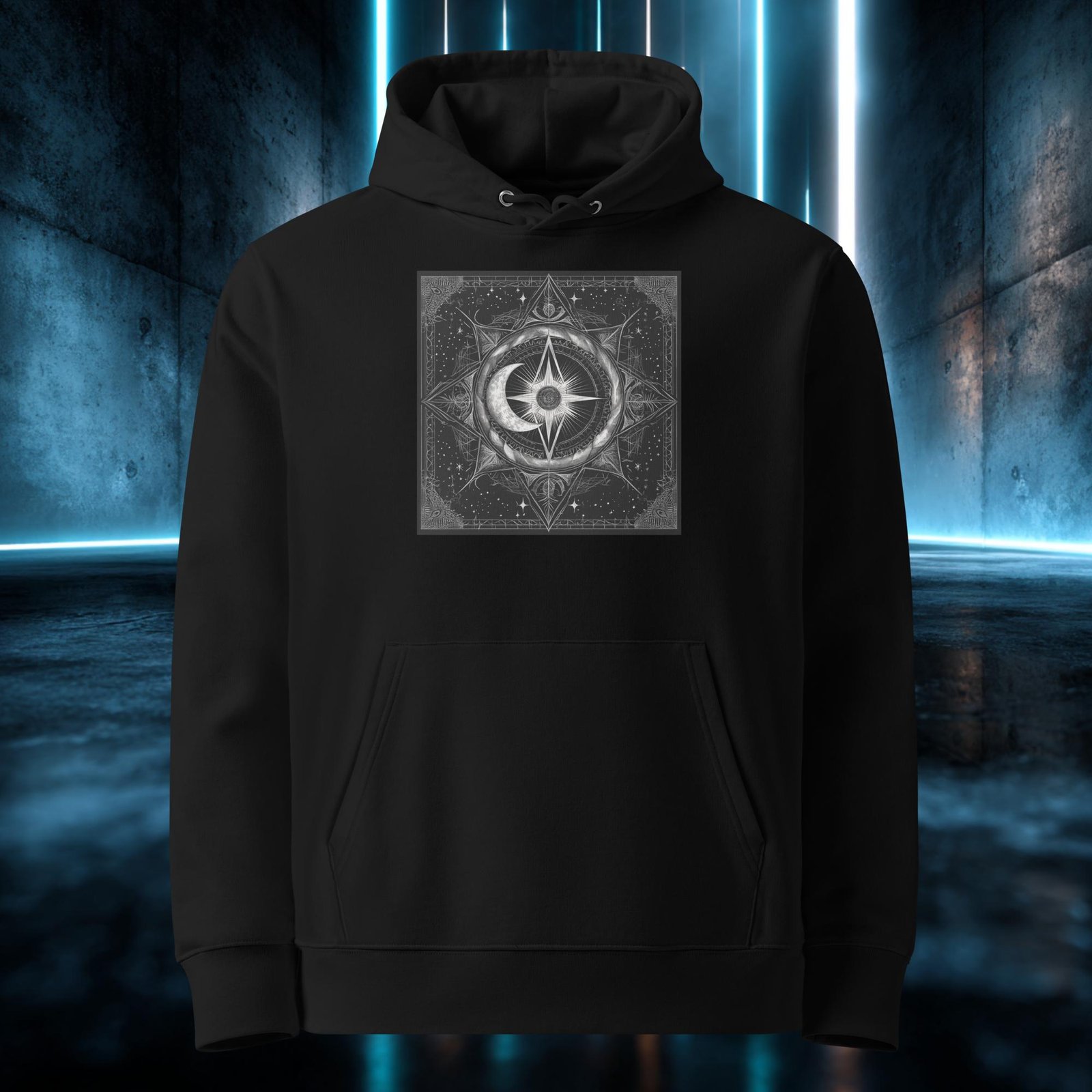 Sudadera orgánica con diseño Estrella del Norte — detalle del estampado