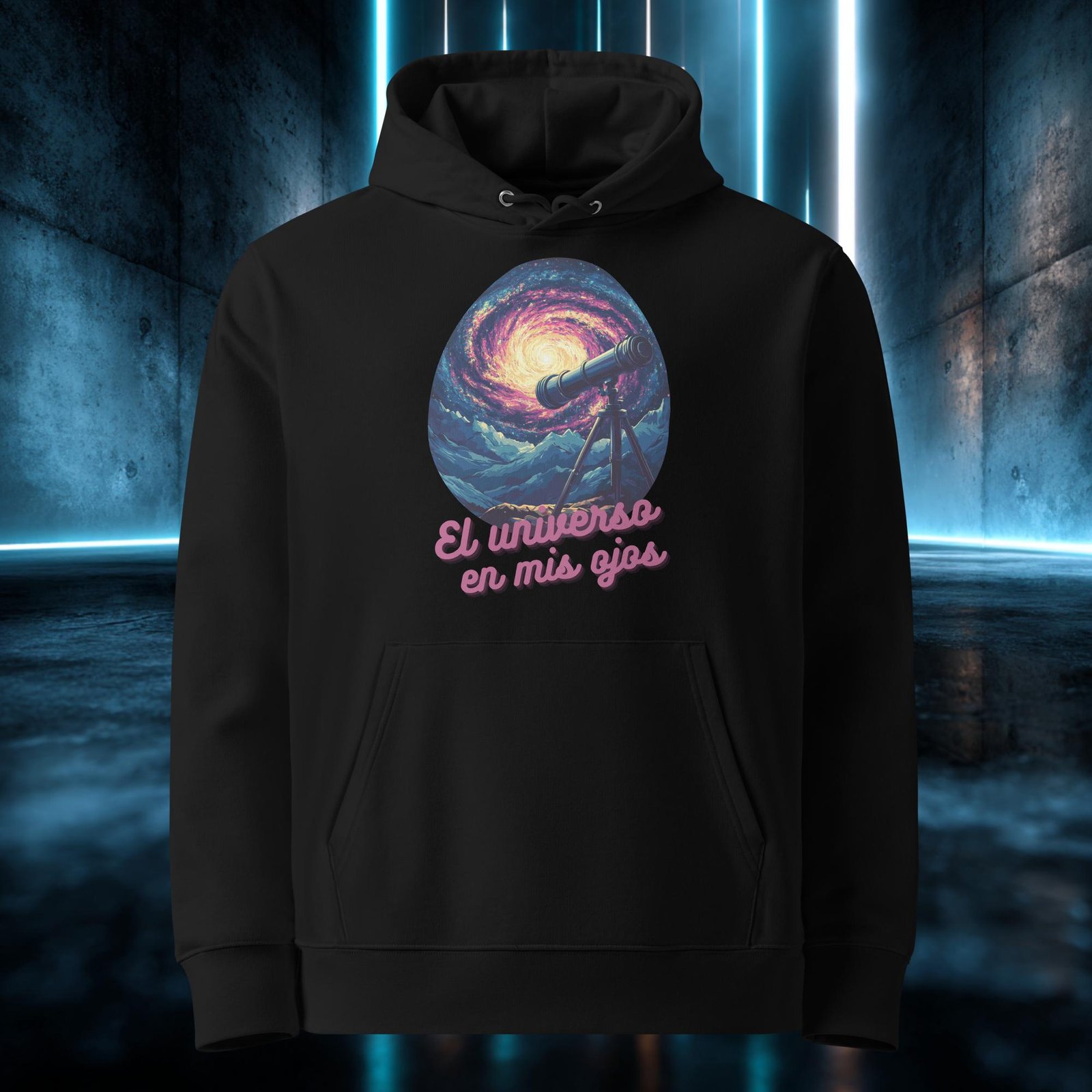 Sudadera orgánica con diseño El Universo en mis Ojos — detalle del estampado