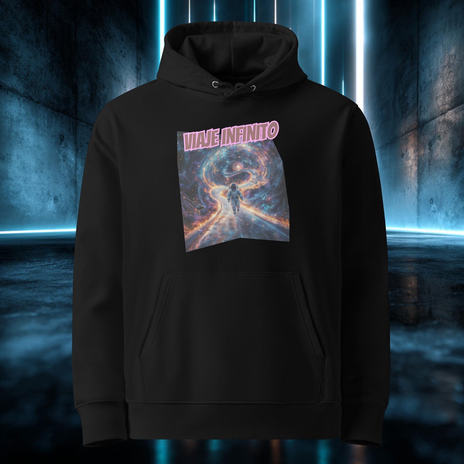 Sudadera orgánica con diseño Viaje Infinito — detalle del estampado