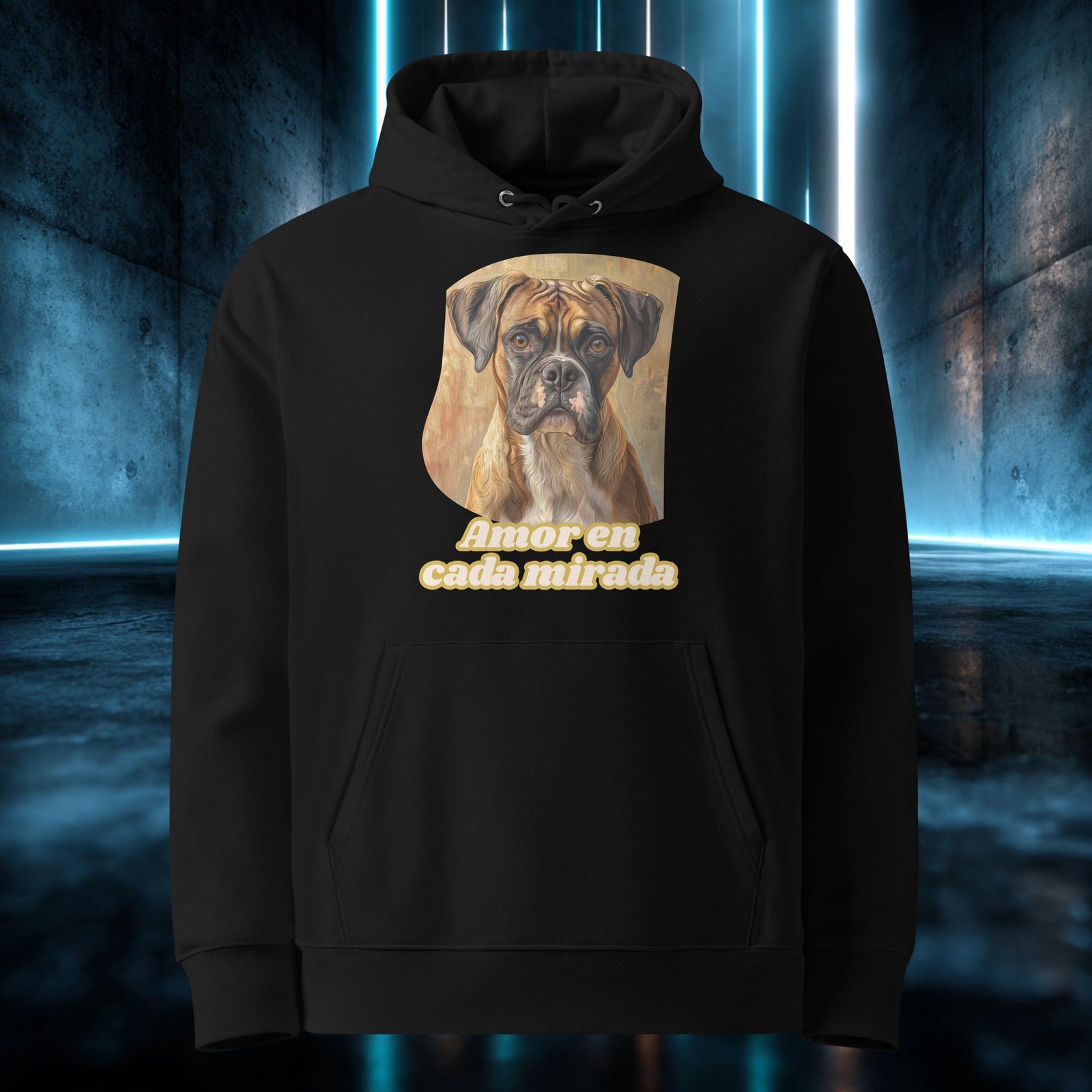 Sudadera orgánica con diseño Amor en Cada Mirada — detalle del estampado
