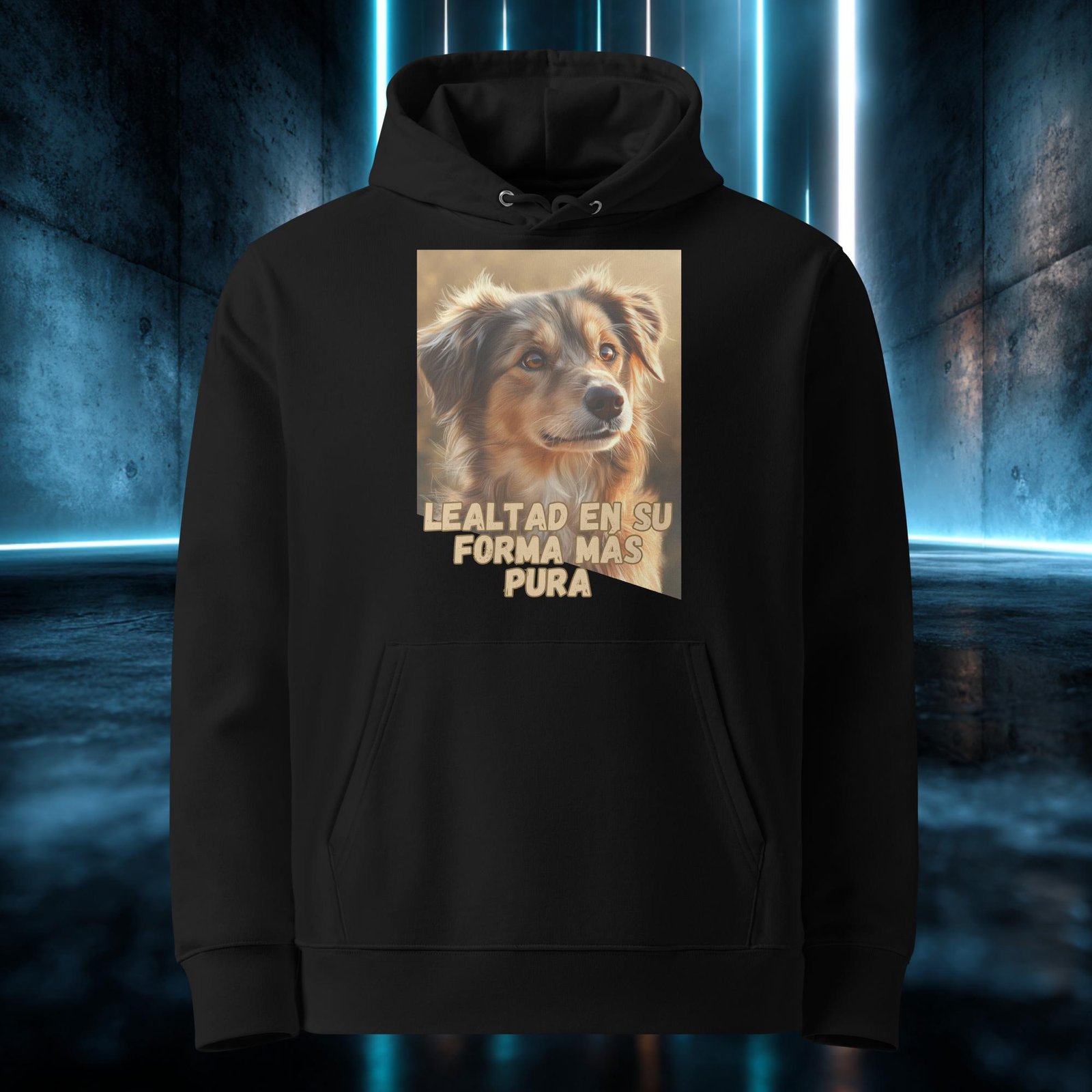 Sudadera orgánica con diseño Lealtad en Estado Puro — detalle del estampado