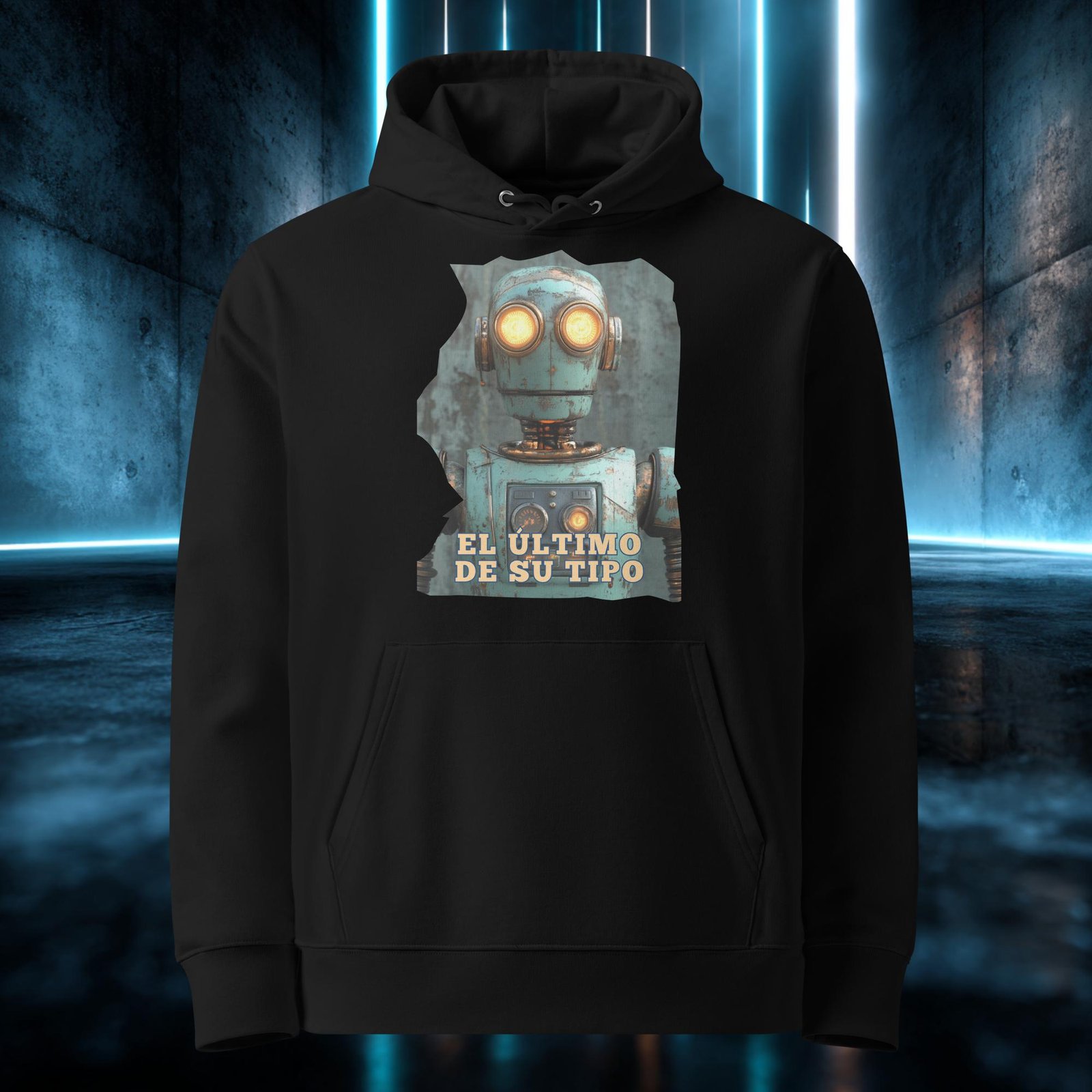 Sudadera orgánica con diseño El Último de su Tipo — detalle del estampado