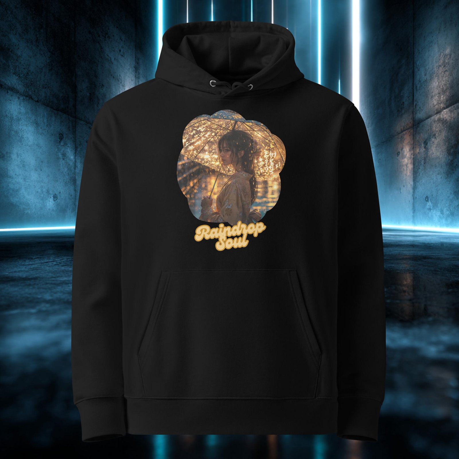 Sudadera orgánica con diseño Alma de Lluvia — detalle del estampado