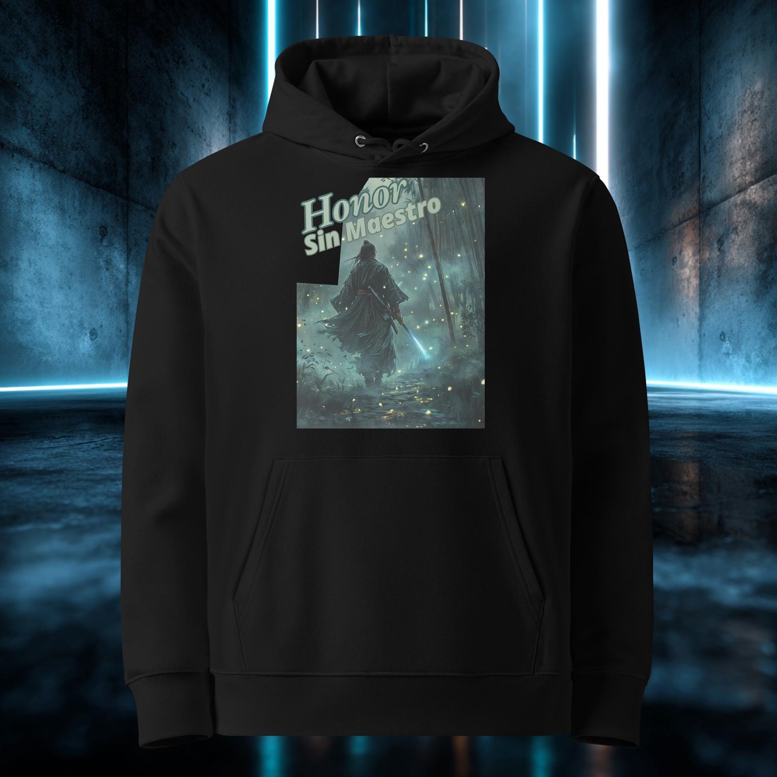 Sudadera orgánica con diseño Honor Sin Maestro — detalle del estampado