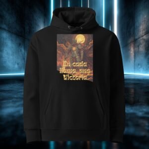 Sudadera orgánica con diseño En Cada Llama, una Victoria