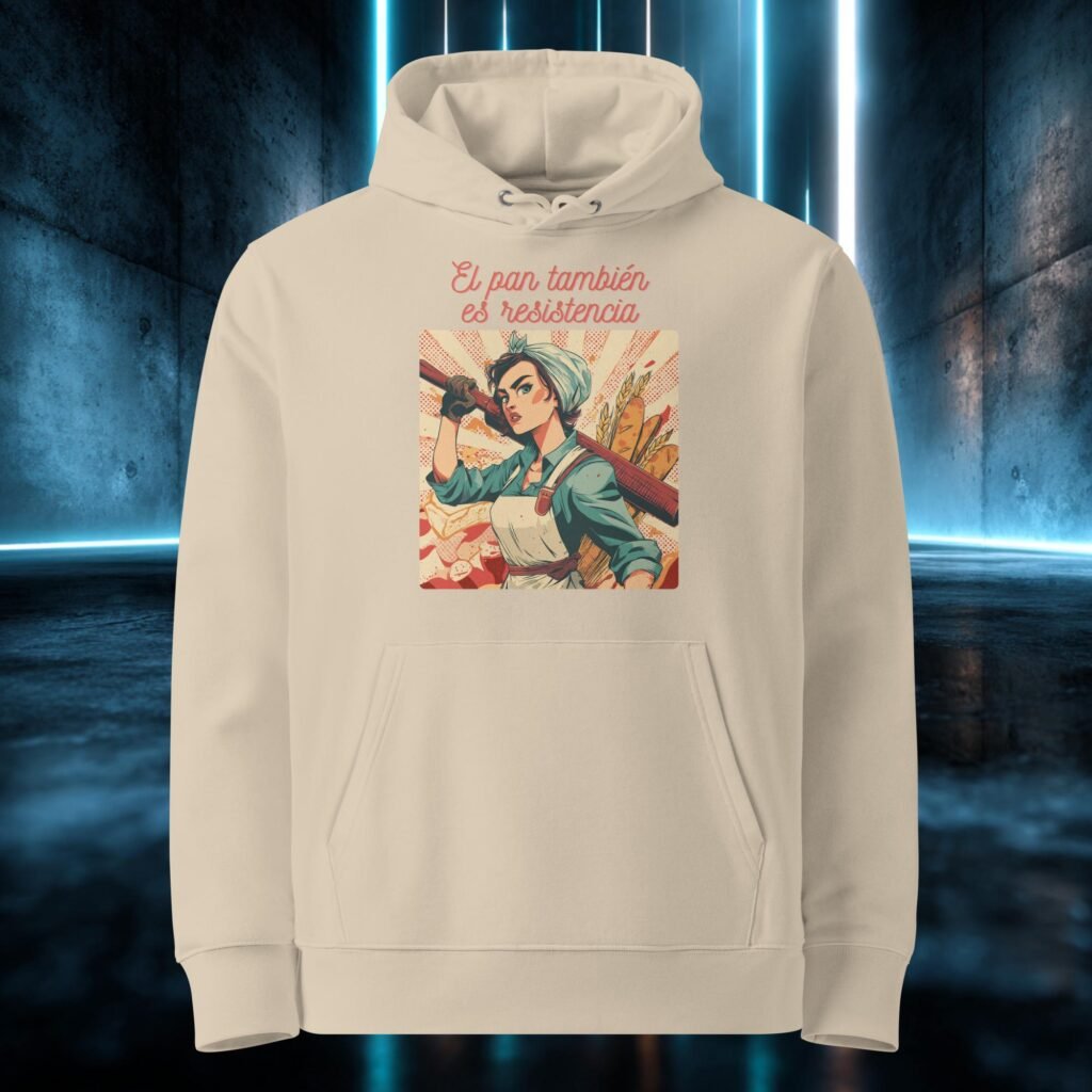 Sudadera orgánica con diseño El Pan También Es Resistencia