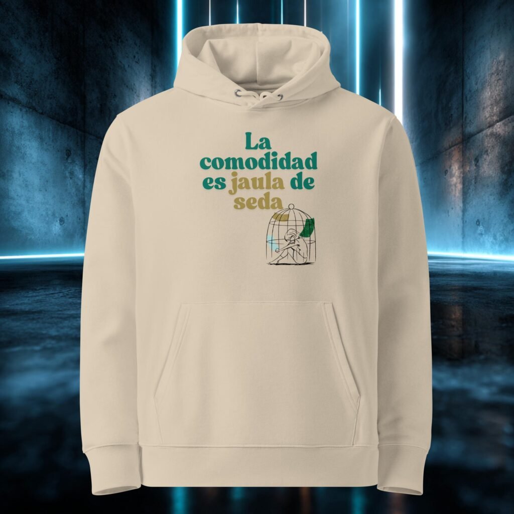 Sudadera orgánica con diseño La Comodidad Es Jaula de Seda