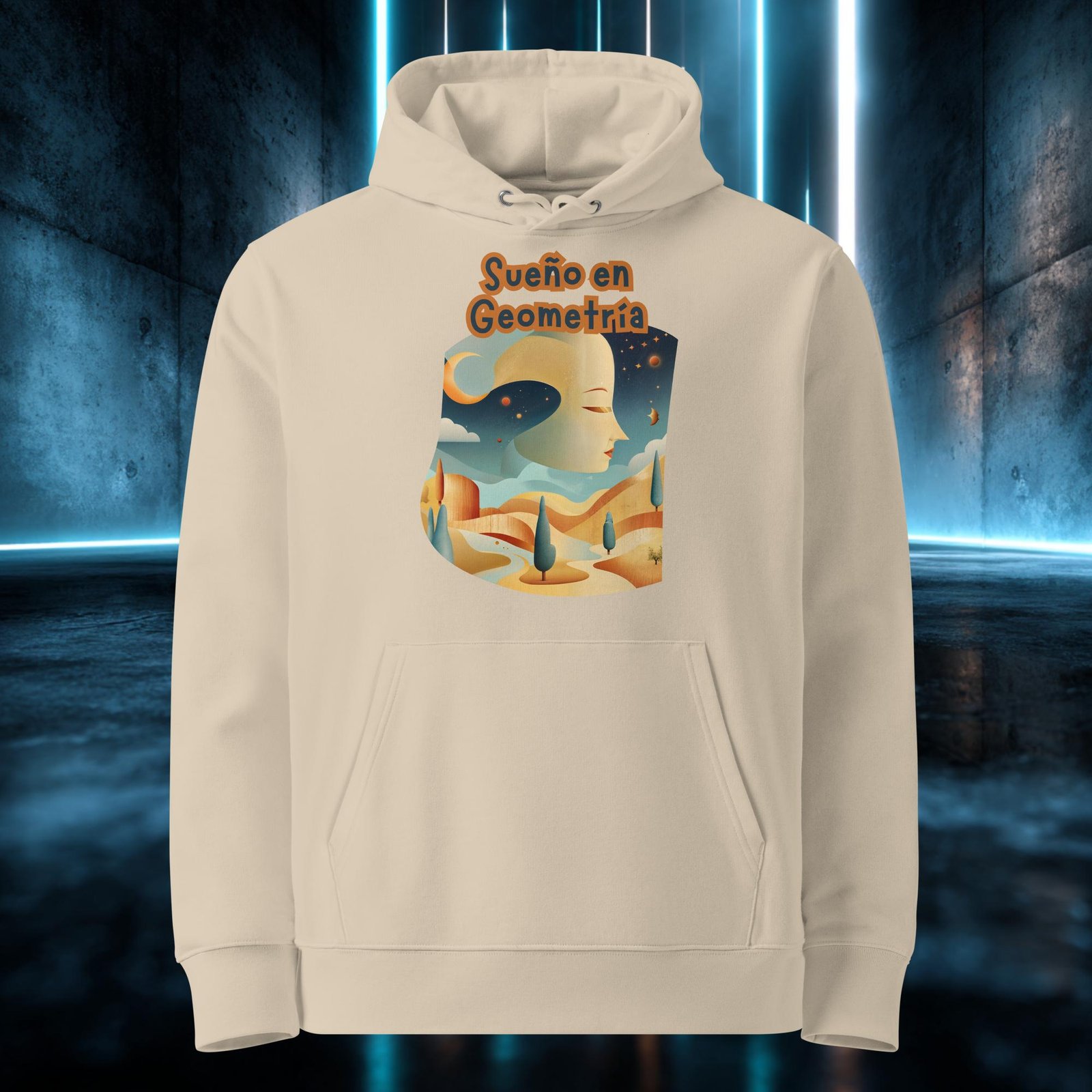 Sudadera orgánica con diseño Sueño en Geometría — detalle del estampado