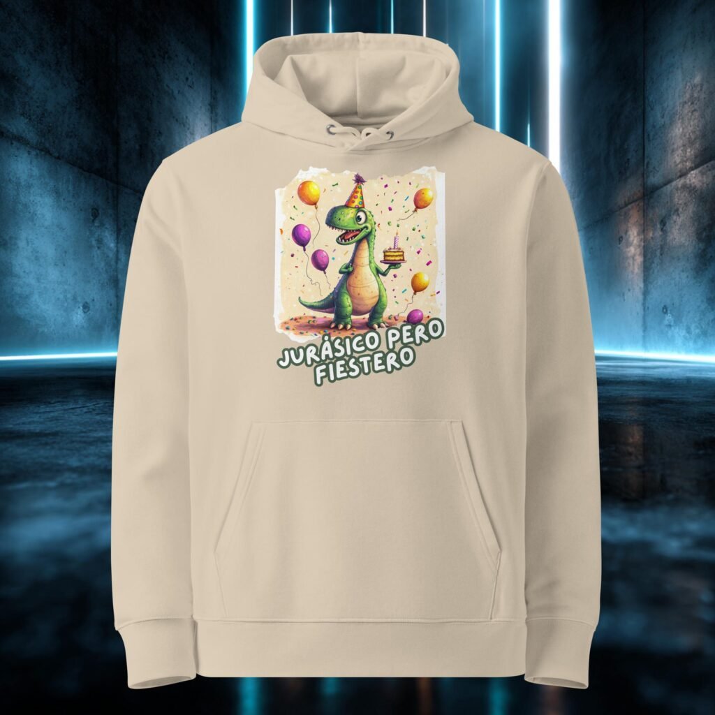 Sudadera orgánica con diseño Jurásico pero Fiestero