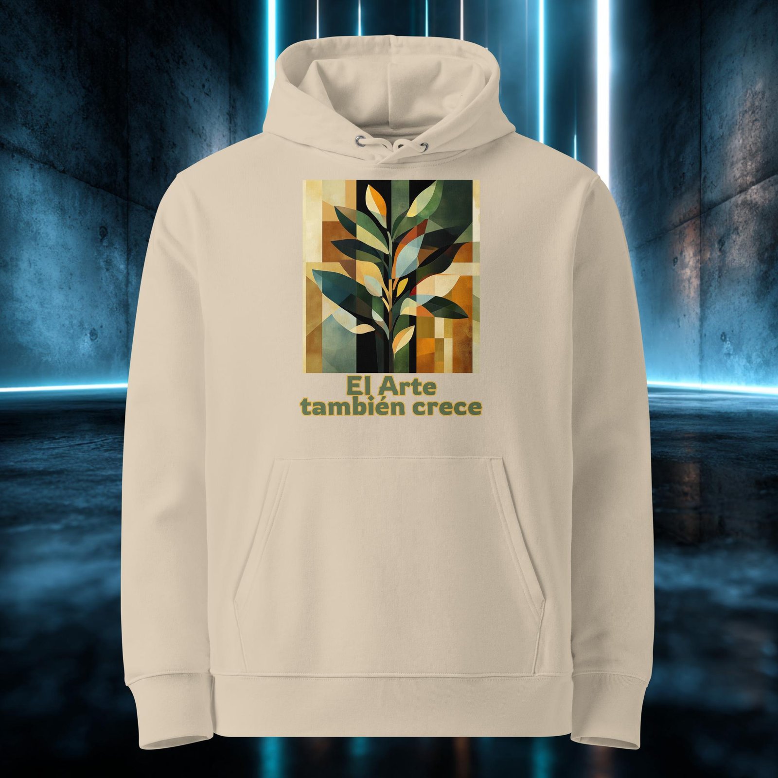 Sudadera orgánica con diseño El Arte También Crece — detalle del estampado
