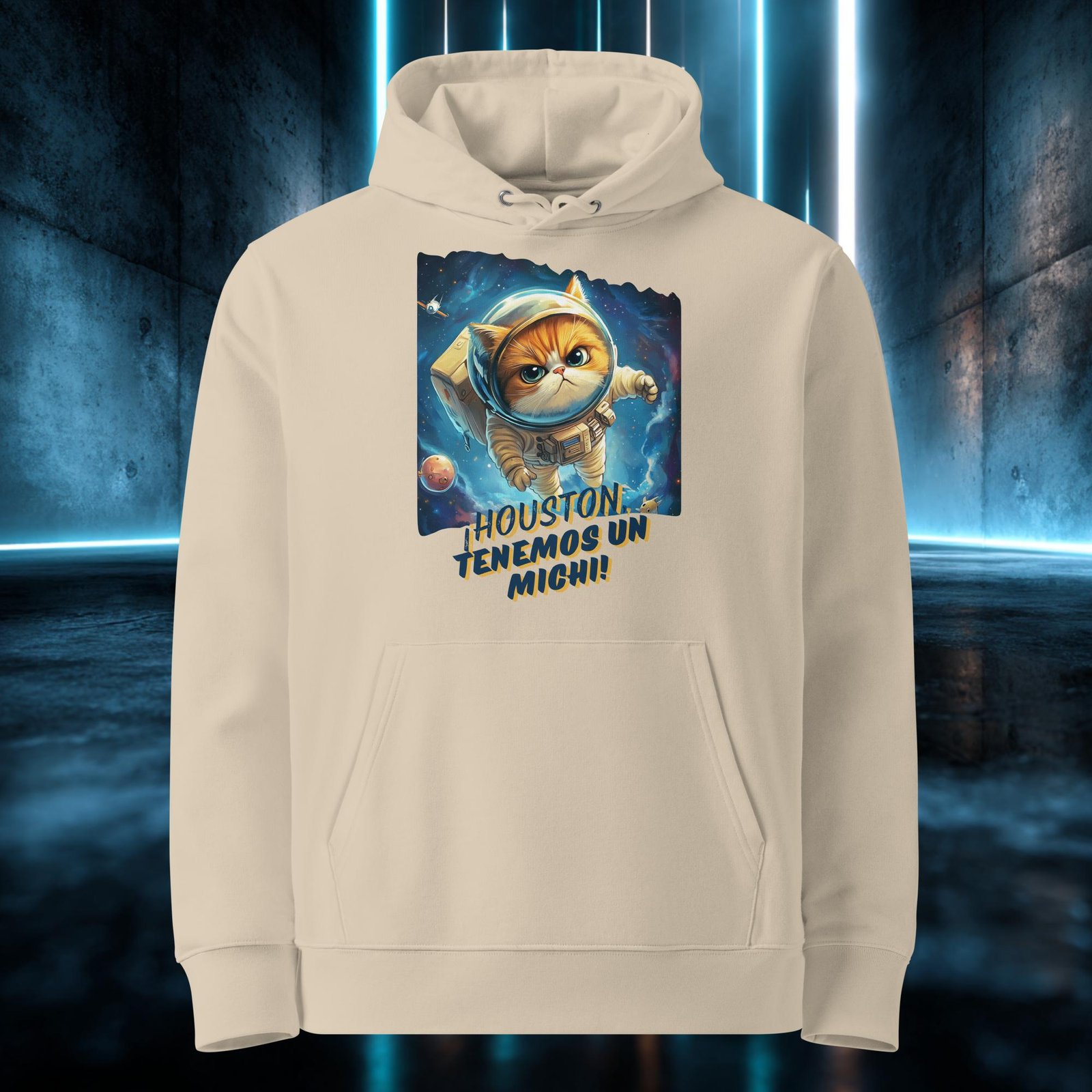 Sudadera orgánica con diseño Houston, Tenemos un Michi — color 2