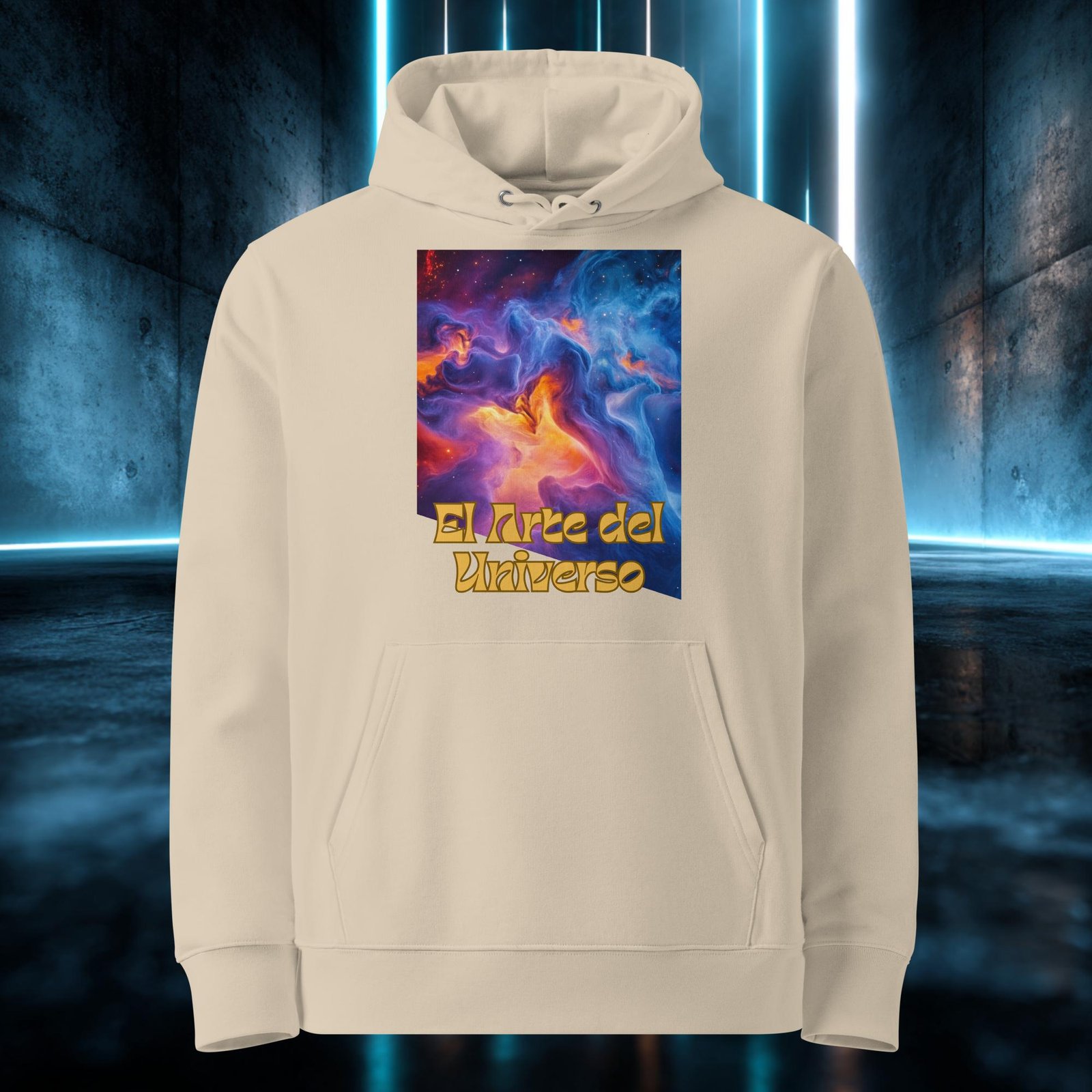 Sudadera orgánica con diseño El Arte del Universo — detalle del estampado