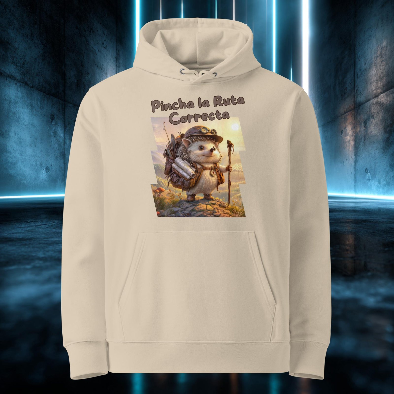 Sudadera orgánica con diseño Erizo Aventurero — detalle del estampado